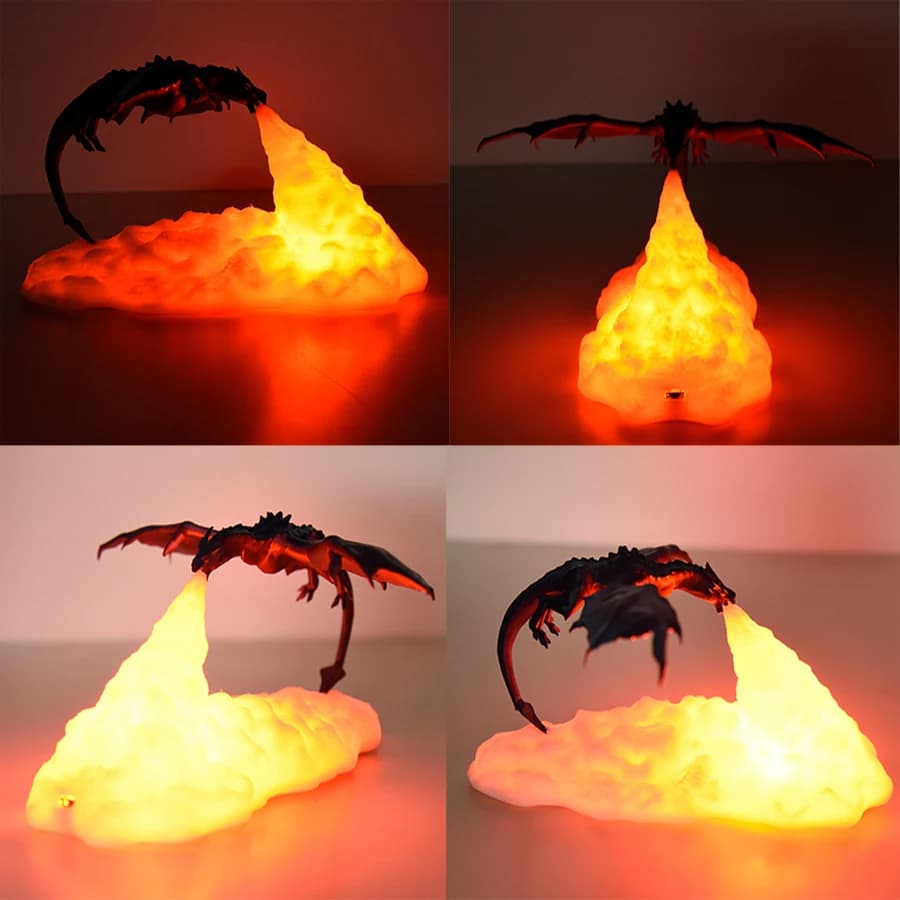 Lampka nocna Lecący smok z chmurą ognia
